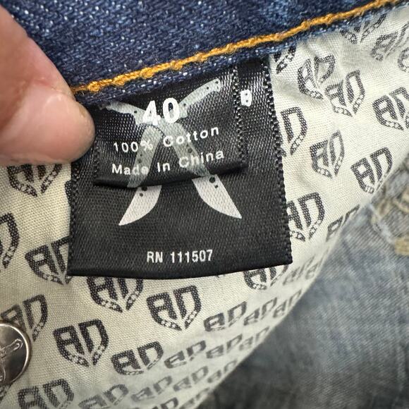 Artful Dodger Baggy Mens Bird Of Prey Embroidered Jeans Straight Wide Y2K 40x34 - Picture 10 of 12